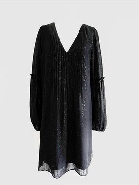 Lilly Pulitzer Cleme Long Sleeve Silk Dress Black Onyx Fish Clip Chiffon EUC 12